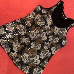 Camo rose sequined tank top